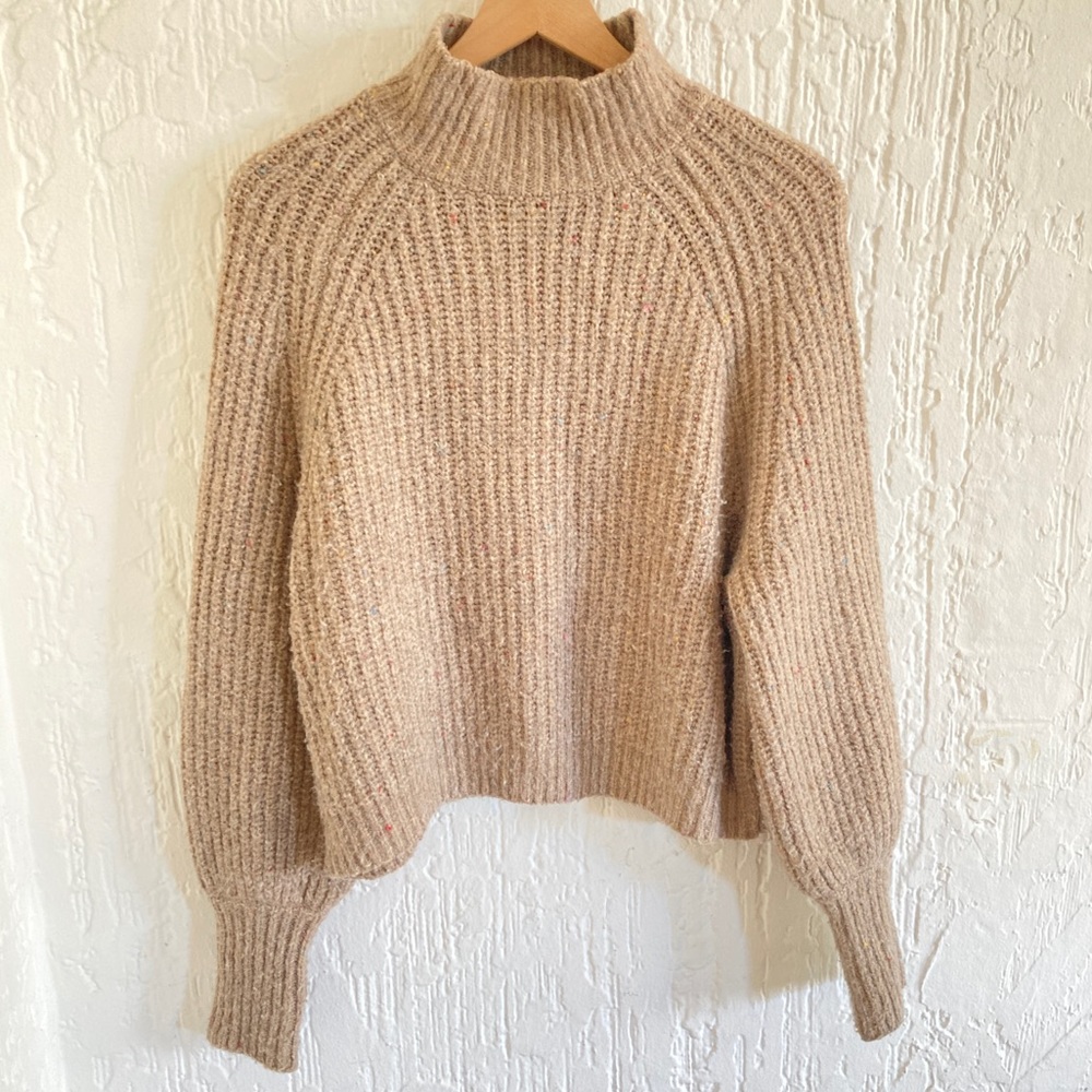 Lucca Light Brown Tan Speckled Mockneck Turtle Neck Sweater Size Small